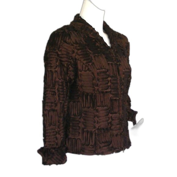 SAMUEL DONG Jacket, M, Brown, Ribbon Strips, Zipper front, Hand Wash - Picture 2 of 14